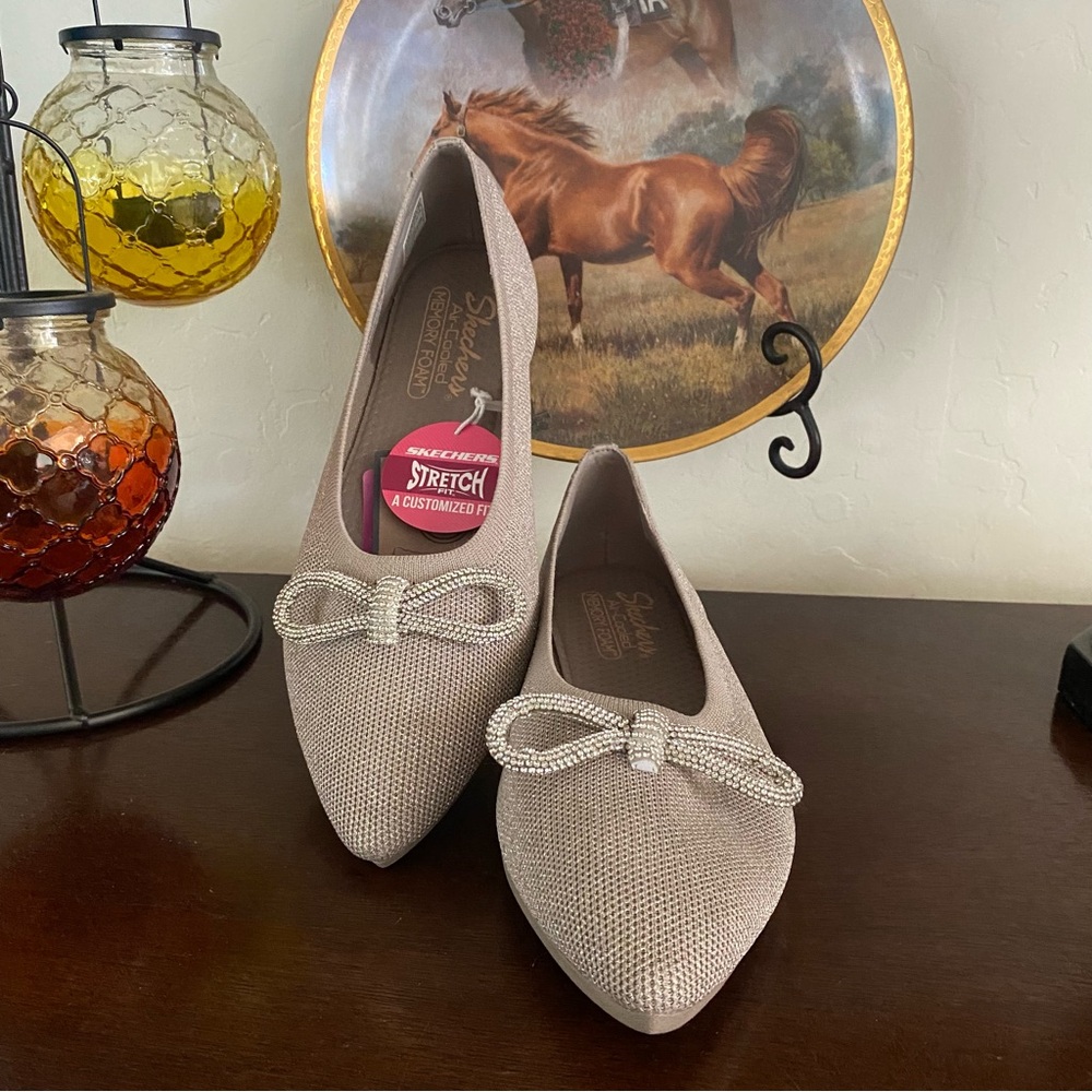 Skechers Cleo Pointed Toe Ballet Flats Sparkle Knit Glitzy Women’s 9.5 Shoes - Picture 2 of 8